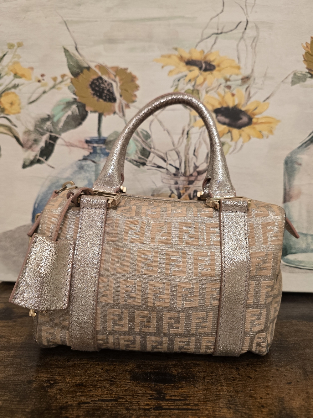 Fendi Beige & Silver FF Logo Mini Satchel